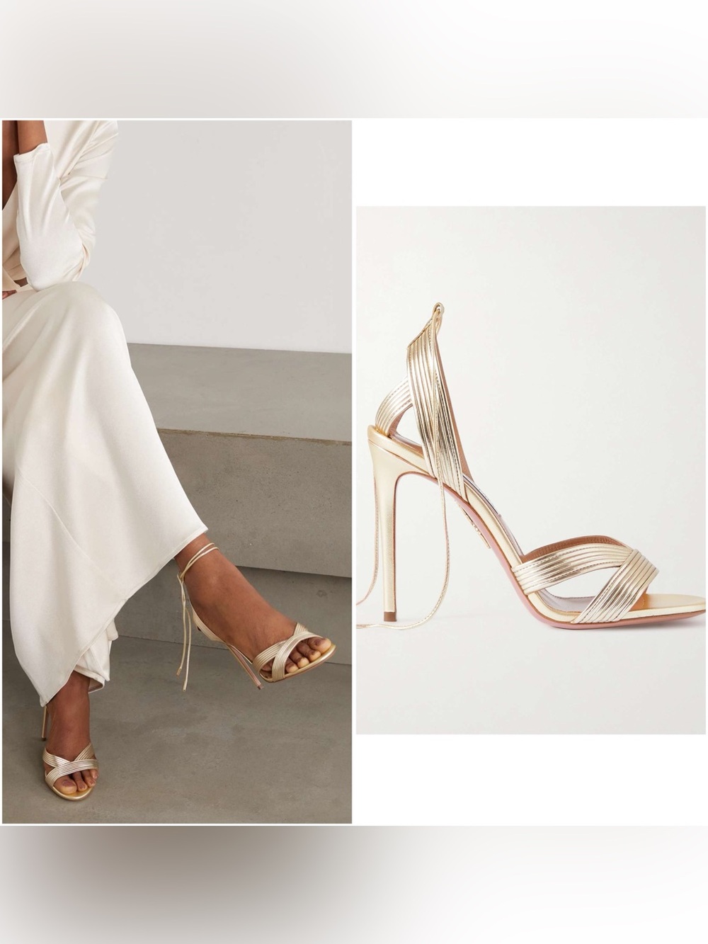 EUC Aquazzura Ari 105 metallic leather sandals $1,025 38.5